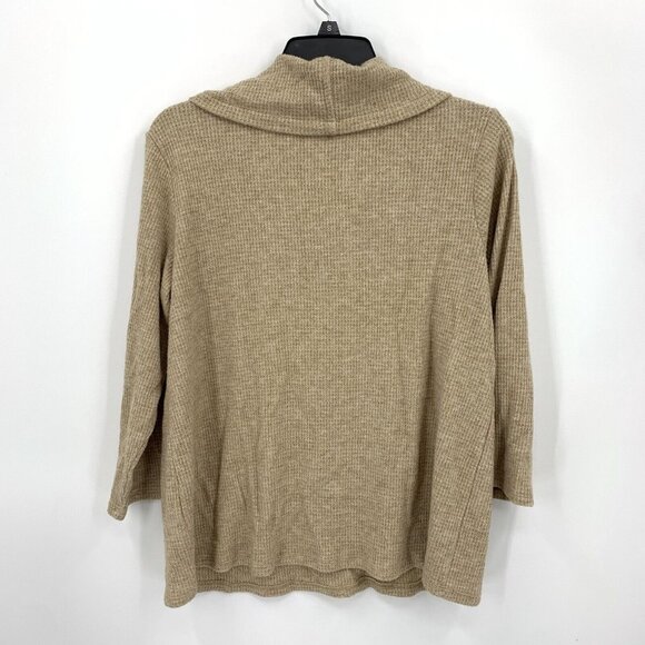 J Jill Wearever Cowl Neck Top Hi Low Hem Half Sleeve Soft Tan Knit Womens Medium - Picture 4 of 4